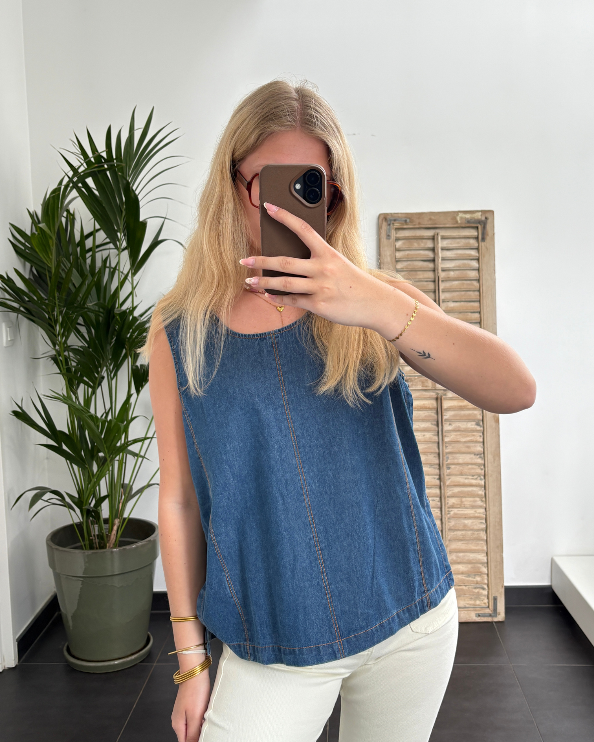Top denim sans manches June